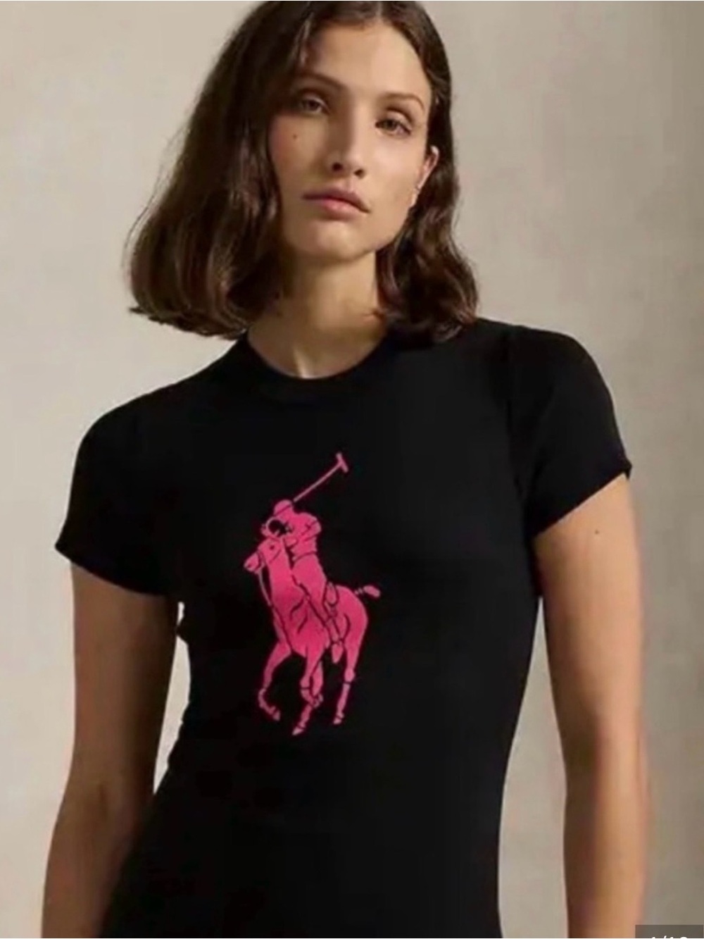 Vintage Y2K Ralph Lauren Black T Pink Pony Logo Crew Large size